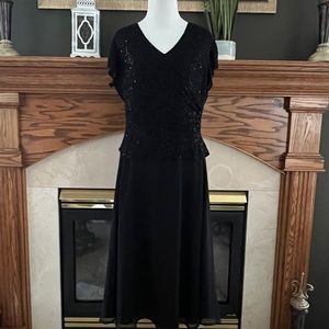 Chadwick's Women's Black Beaded Bodice Cap Sleeve Midi Dress Sz. 8‎